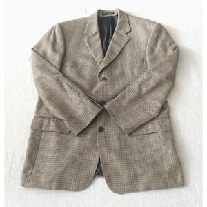 Vtg Andrew Fezza Silk Worsted Wool Sport Coat Blazer 42R Brown Houndstooth Check